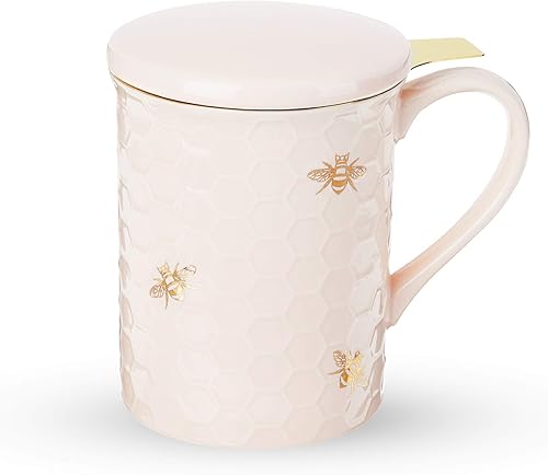 Miniatura 3 de Pinky Up Annette - Taza de té de cerámica e infusor de té de hojas sueltas, accesorios de té de hojas de Loos, taza de té, diseño de panal, 12 onzas