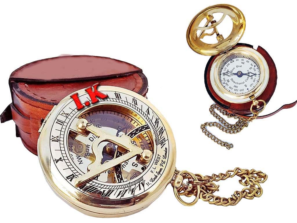 generic Nautical Antique Brass Working 2.5 inch Sundial Compass with Leather Case Maritime Vintage Navigation Directional-picture-12