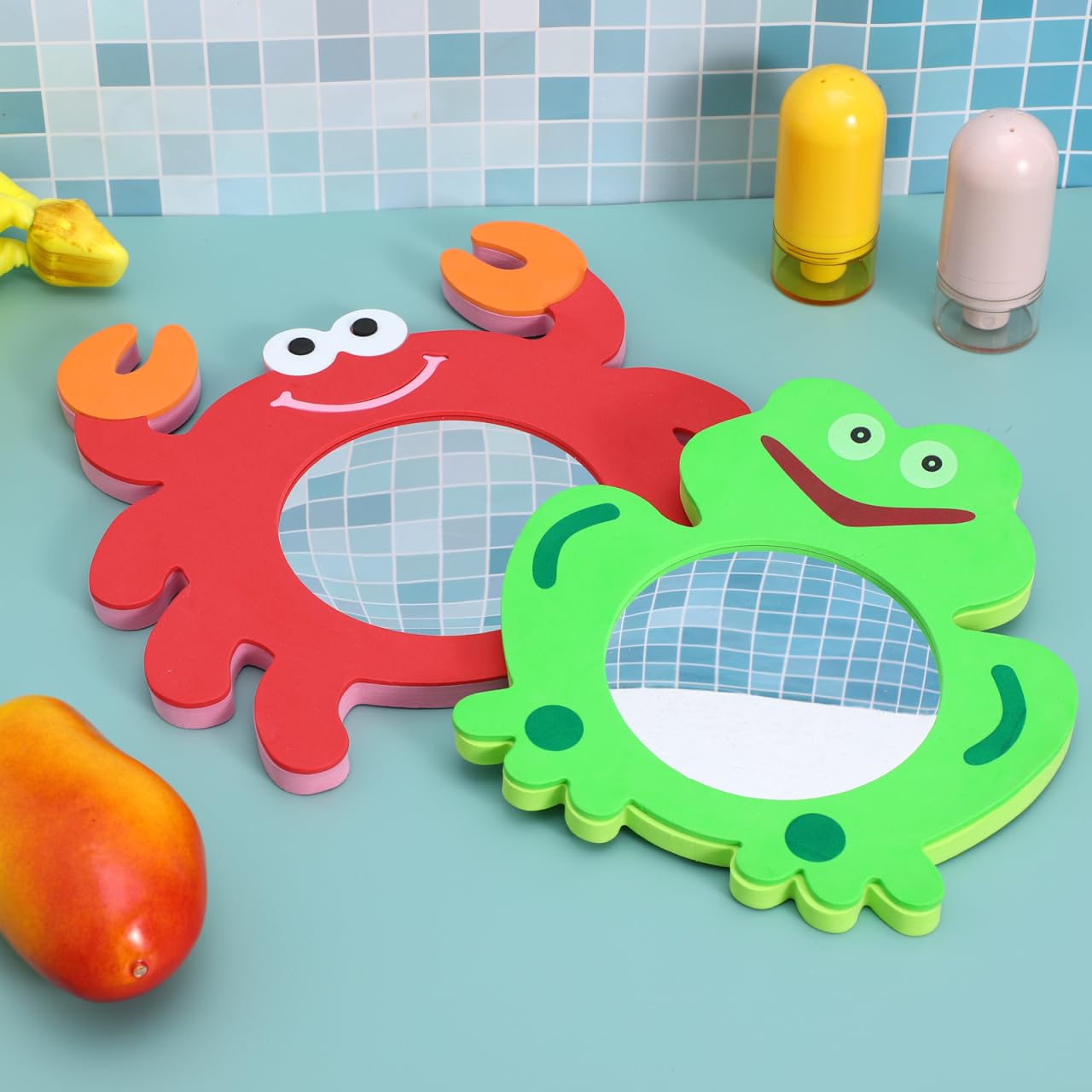 Housoutil Eva Bath Mirror Toy for Kids Toddler Mirror Cartoon Foam Bath Toy Stimulates Hand Eye Coordination and Body Balance for Time Fun - Image 3