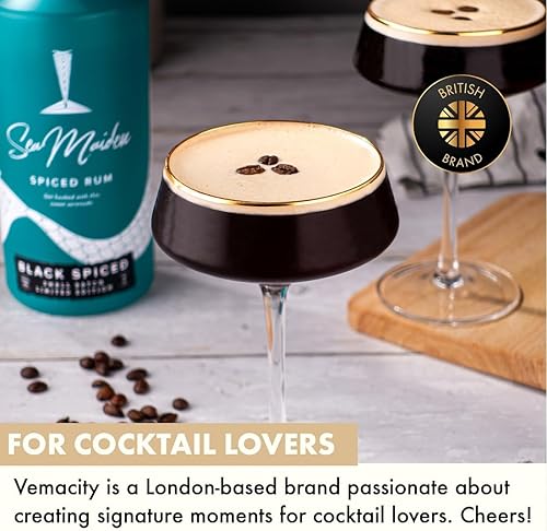 Miniatura 5 de VEMACITY - Juego de 4 vasos de Martini Espresso de lujo Vasos Coupé de 10 onzas con bordes dorados para champán, Cosmopolitans - Incluye jigger