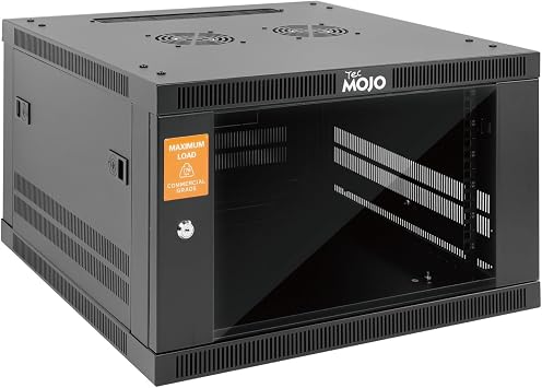 Tecmojo 6U Wall Mount Rack Cabinet, Heavy-Duty 176 Lbs High Load Capacity, 19 Enclosed Server Network Rack with 2 Colling Fans, Glass Door, 23.6 Deep Elite Collection