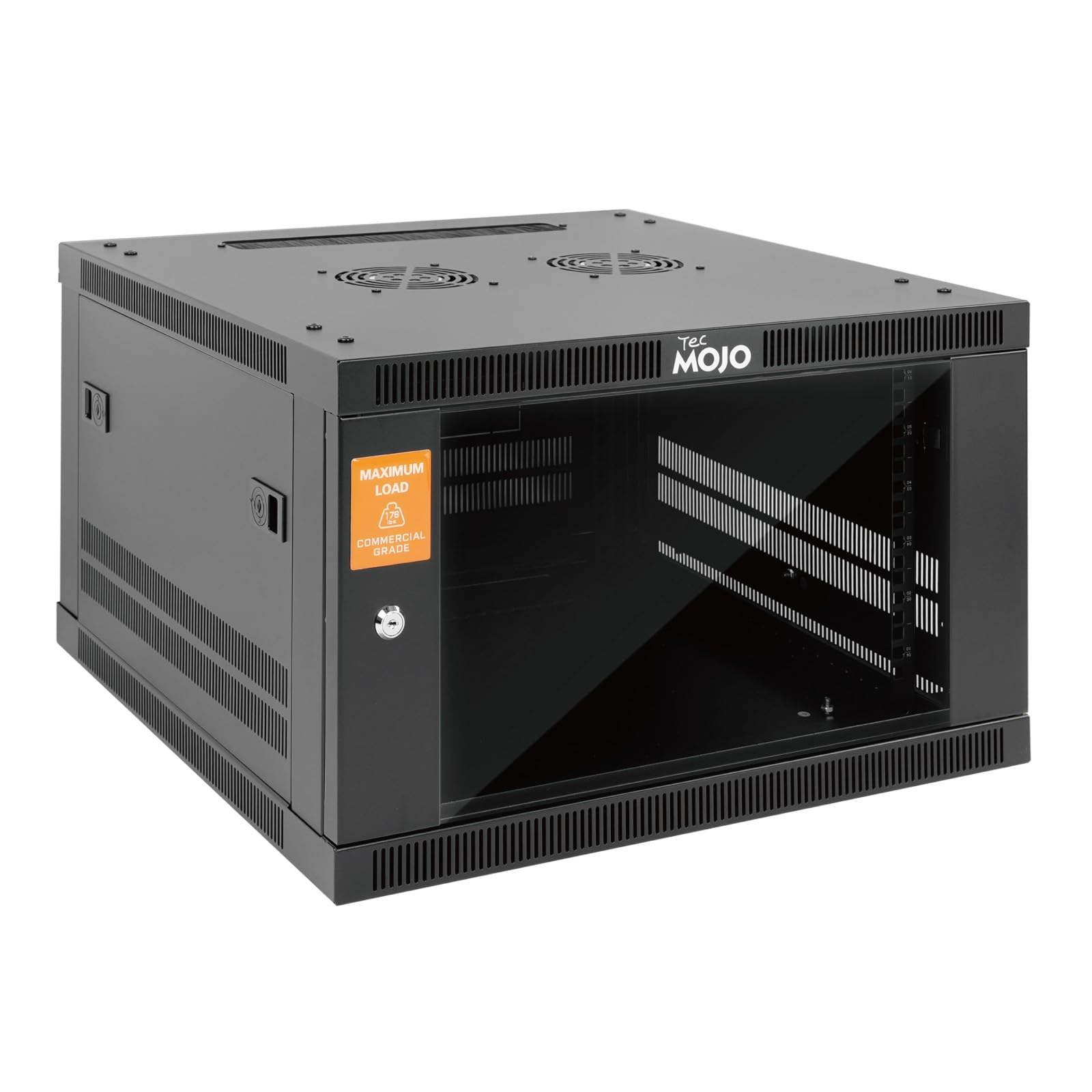 Tecmojo Estante de montaje en pared de 6U, kit de estante de montaje en pared cerrado de 23.6 pulgadas de profundidad incluye estante de 1U, soporte en forma de L, 2 ventiladores de refrigeración,