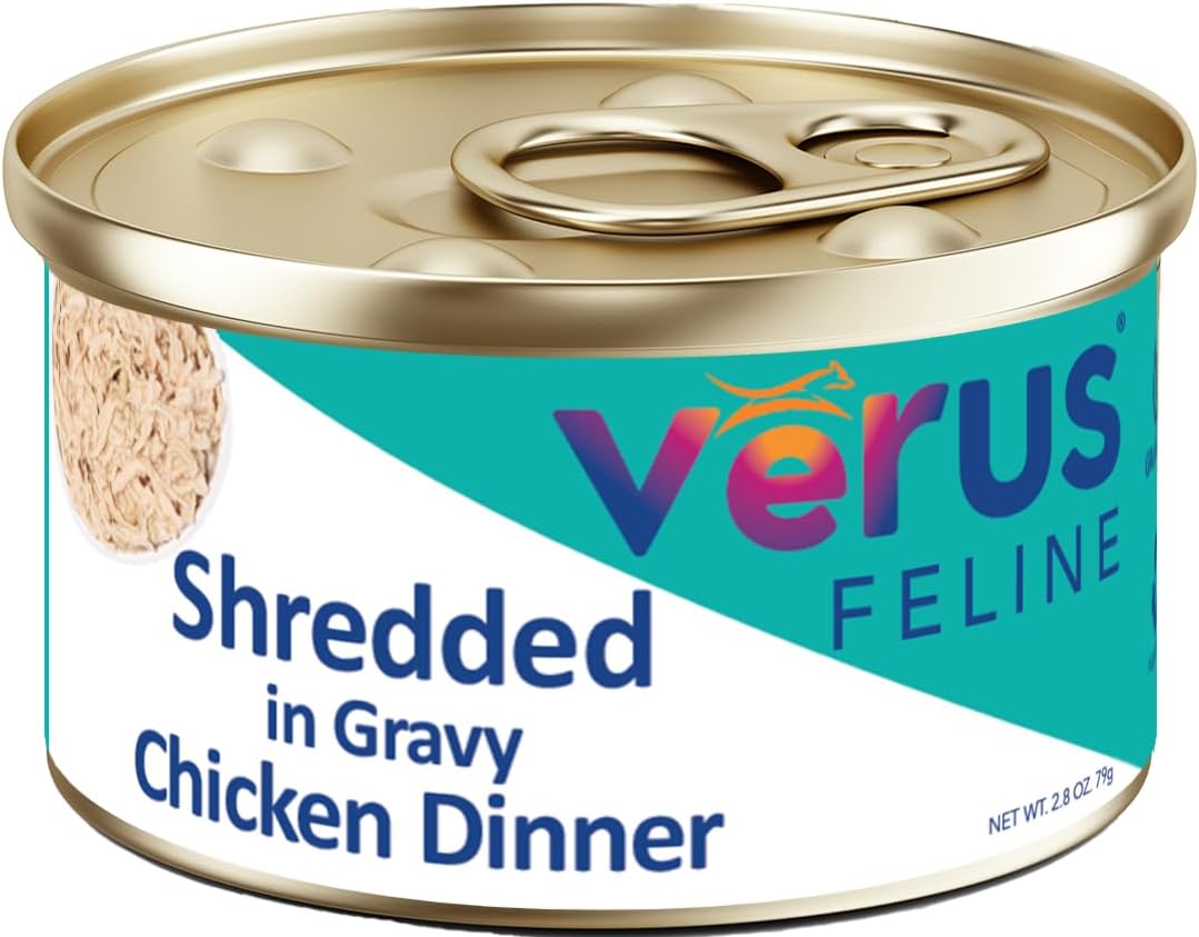 VeRUS Pet Foods Wet Cat Food Shredded Chicken, Chicken Dinner in Gravy Formula 24 Pack
