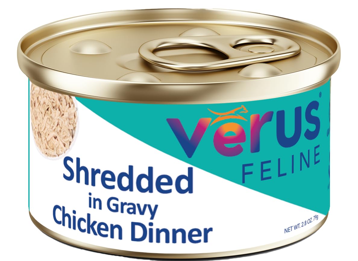 VeRUS Pet Foods Wet Cat Food Shredded Chicken, Chicken Dinner in Gravy Formula 24 Pack