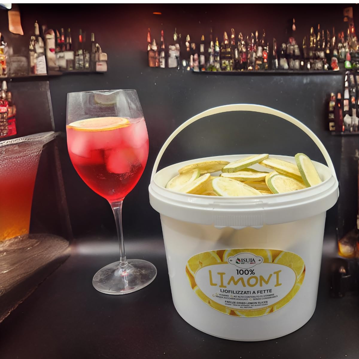 Limones frescos liofilizados 100% italianos - limones para coctelería profesional - paquete grande de 3 litros - frutos secos - sin azúcar añadido - 130 rodajas aproximadamente