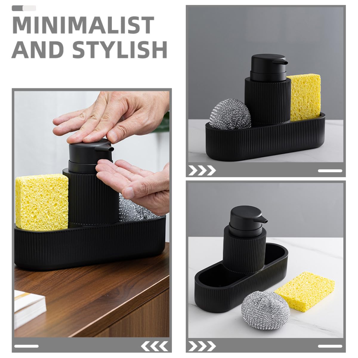 HANABASS Dispenser Sapone Cucina a Pompa in Resina Porta Spugna Integrato, Set Portasapone e Spugna per Piatti, Erogatore Detersivo Liquido per Lavaggio a Mano, Organizzatore Pratico