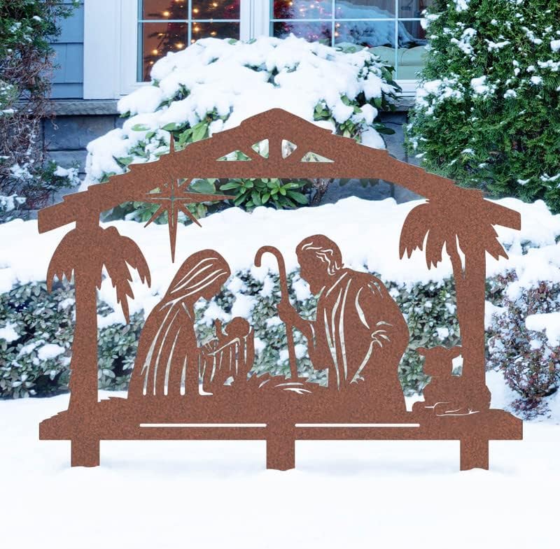 Miniatura 10 de RealSteel - Belén - Decoraciones de Navidad para exteriores - Escena de metal O Santa Noche Pesebre - Decoración de césped de María José y Bebé