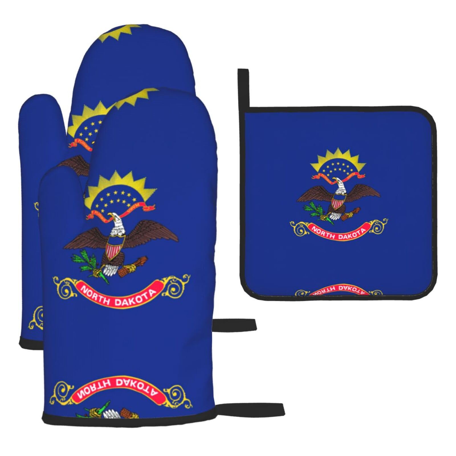 North Dakota State Flag Oven Mitts And Pot Holders Sets Of 3 Oven Glove Kitchen Decor For Baking Cooking Bbq