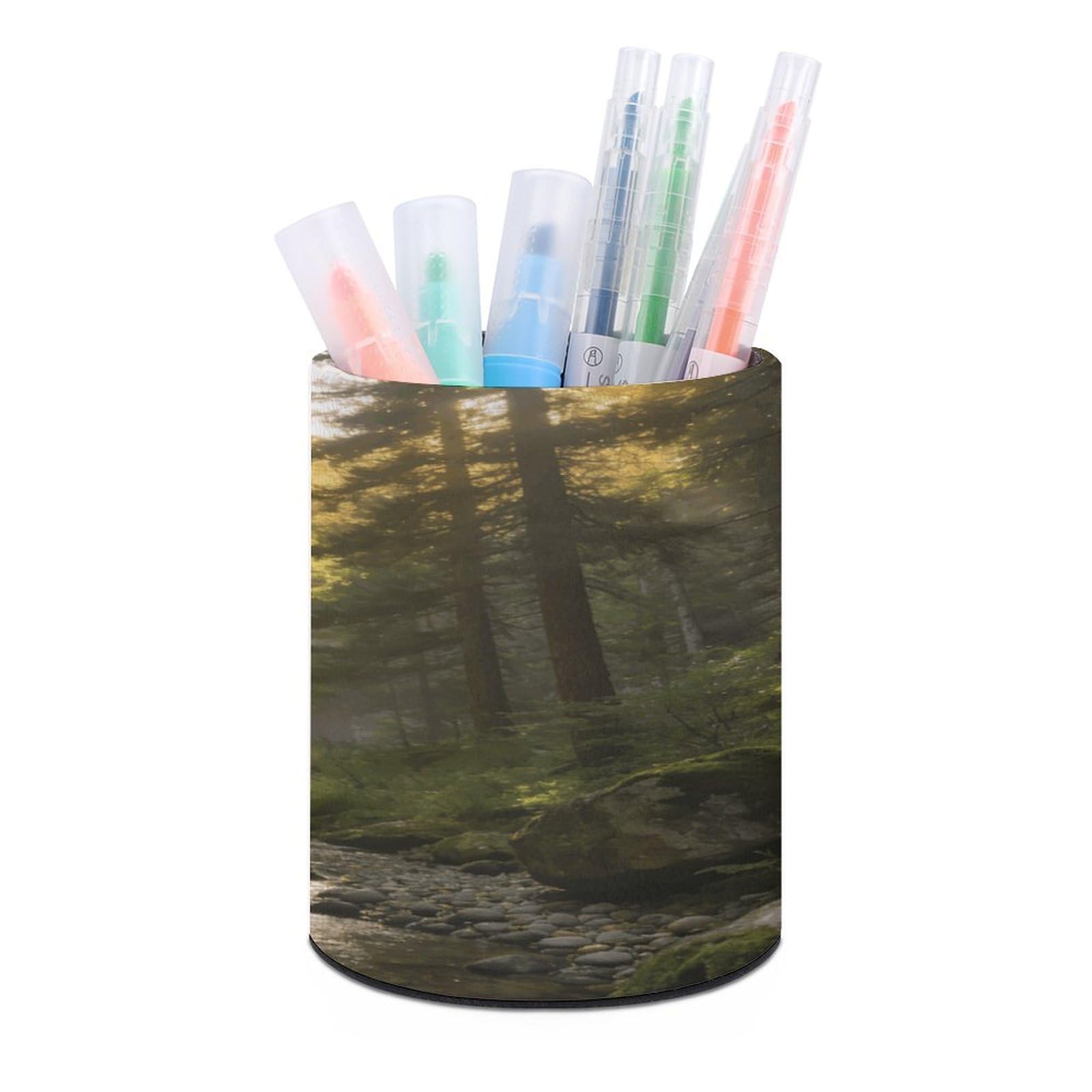 LZQPOEAS Morning Lin's Melody Pen Holder for Desktop Organizer Storage Case Modern Minimalist Pen Cup Round Pencil Holder PU Leather Pencil Cup Multi-Functional Office Supplies for Home