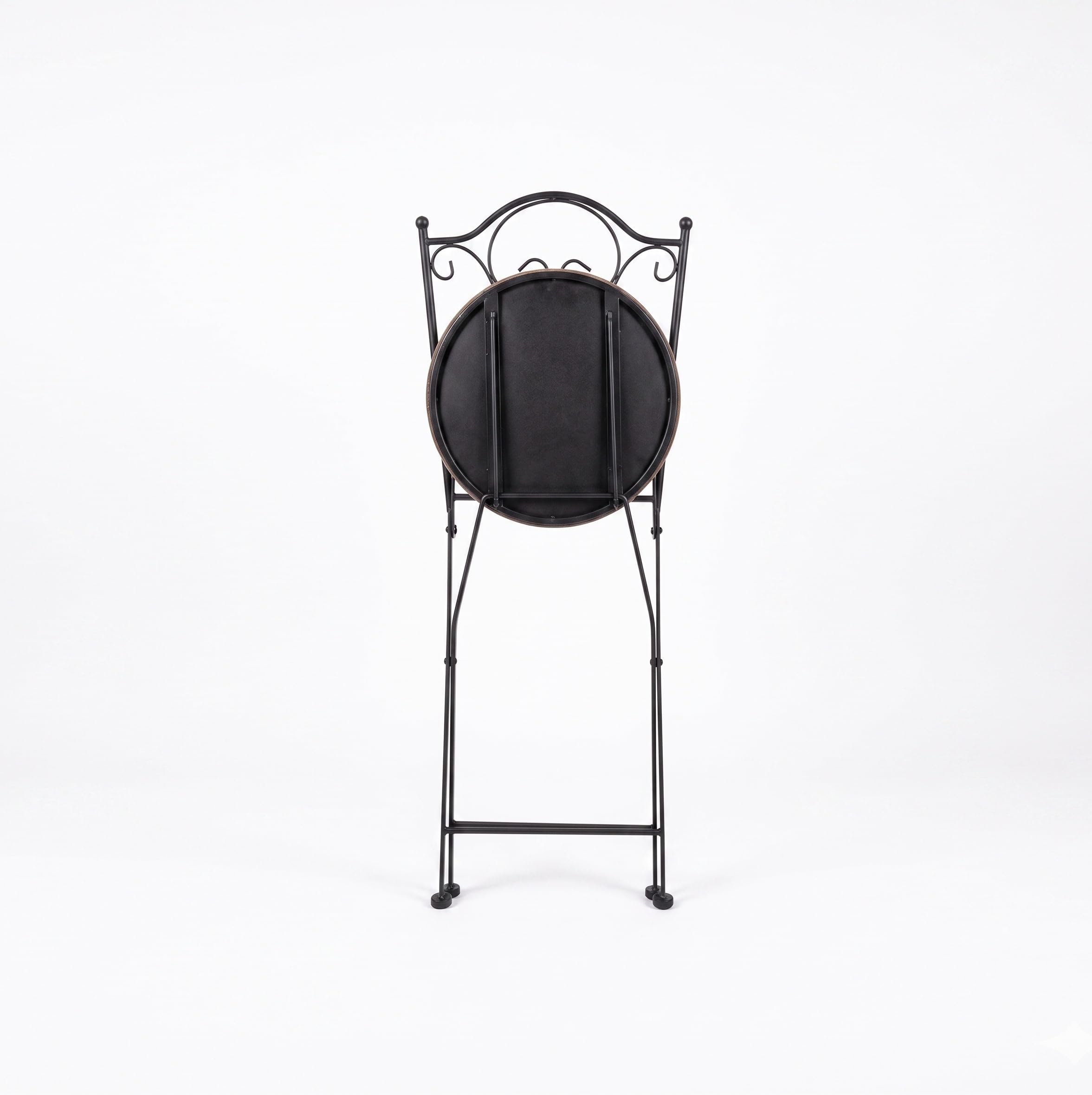 Set Bistro da Esterno Celine, Tavolino Rotondo e 2 Sedie Pieghevoli, Ceramica e Acciaio Verniciato a Polvere, Stile Industriale Retrò