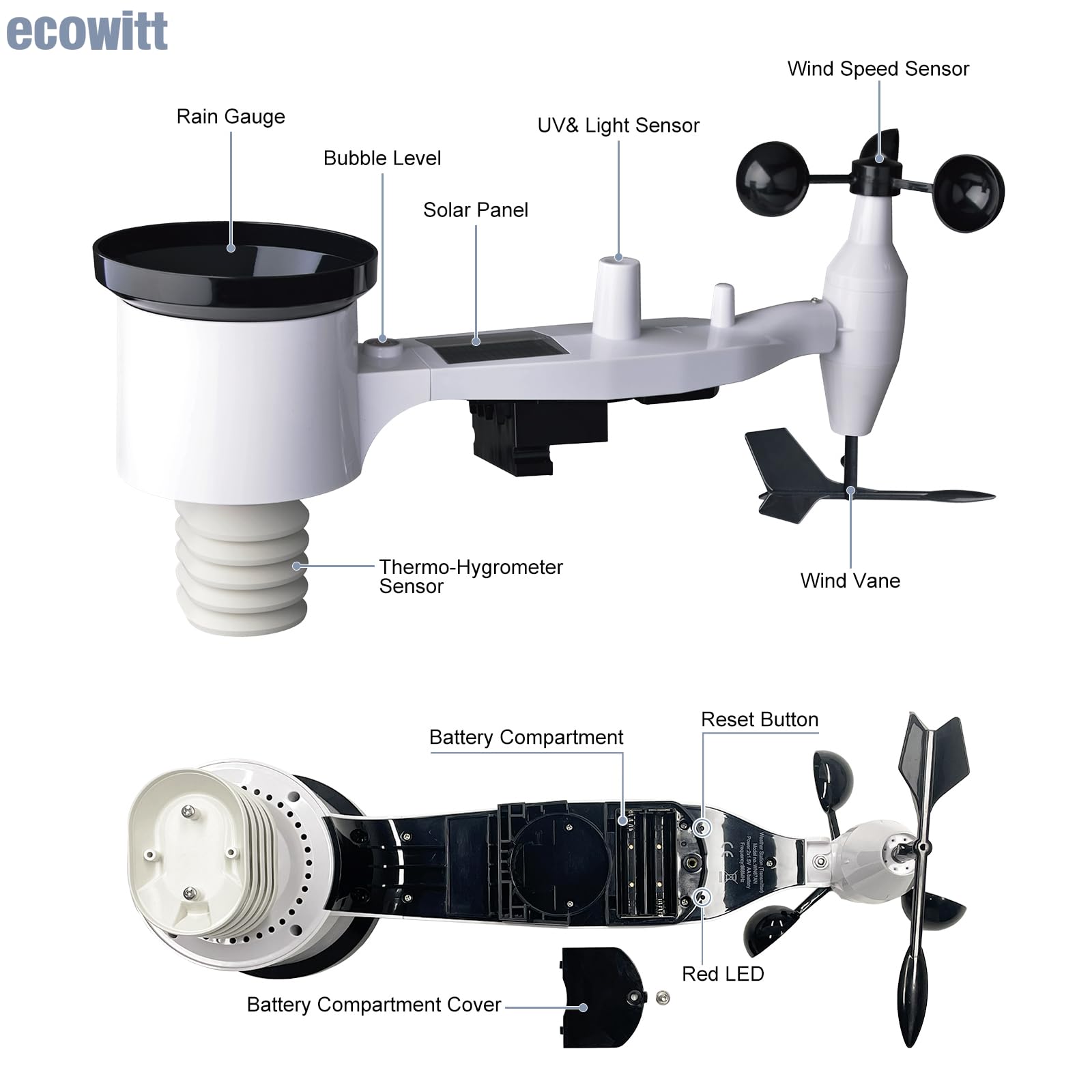 ECOWITT WS6211S Estación meteorológica doméstica con wifi, puerta de enlace móvil 4G y wifi WS6210S + sensor exterior 7 en 1 WS69, estación base IoT con panel solar + antena RF de 30 cm