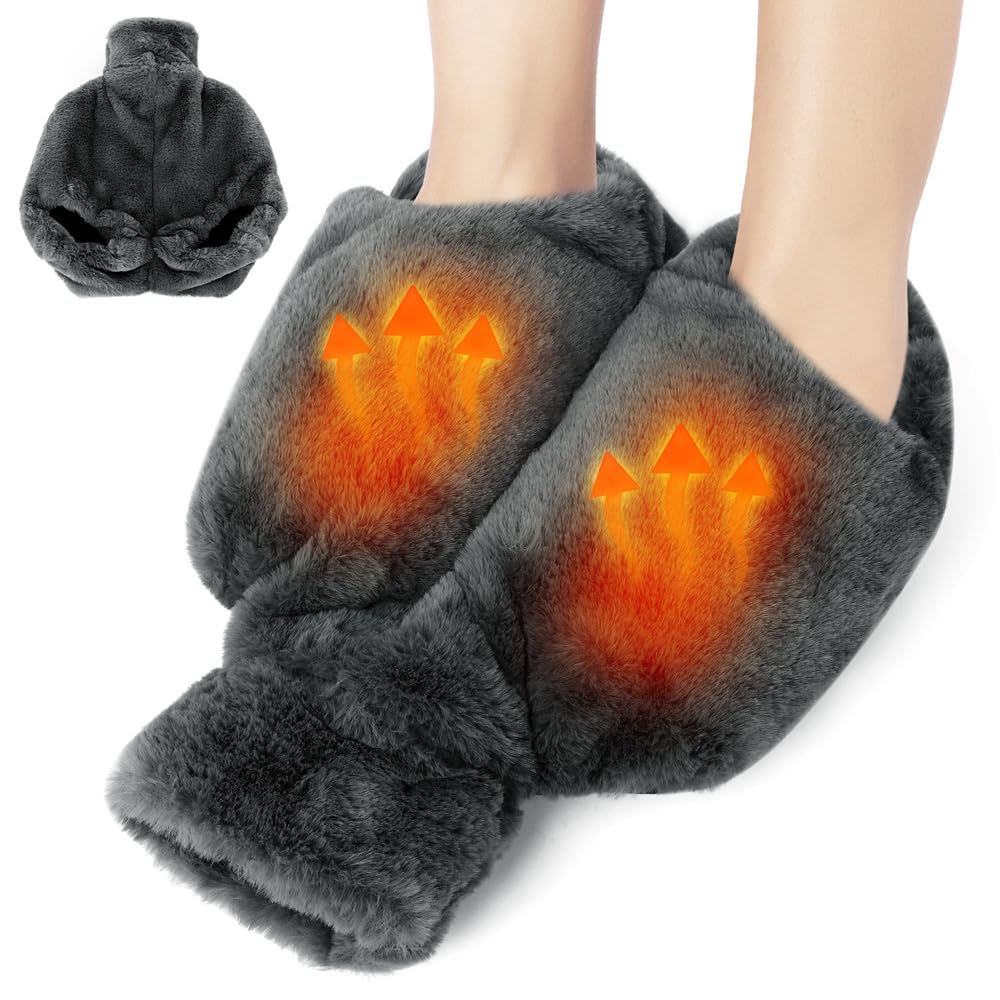 Hot Water Bottle for Feet,2L Heated Feet Warmer with Washable Plush Cover for Feet and Hand Warm Hot Water Bag,Non Electricity Heated Feet Warmers for Pain Relief,Women and Men (with Heel)