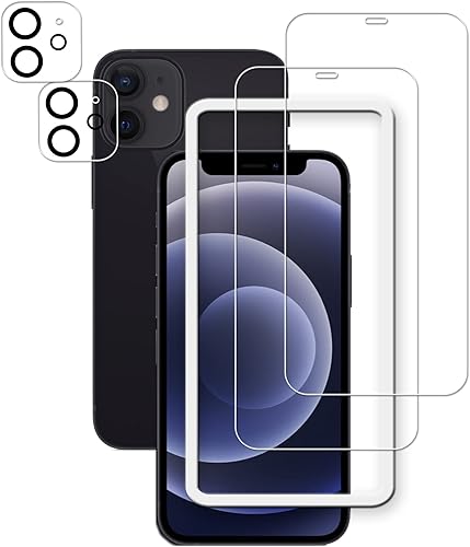HKKAIS Paquete de 22 Protector de pantalla de vidrio compatible con iPhone 12 mini protector de lente de cámara de vidrio templado con marco de
