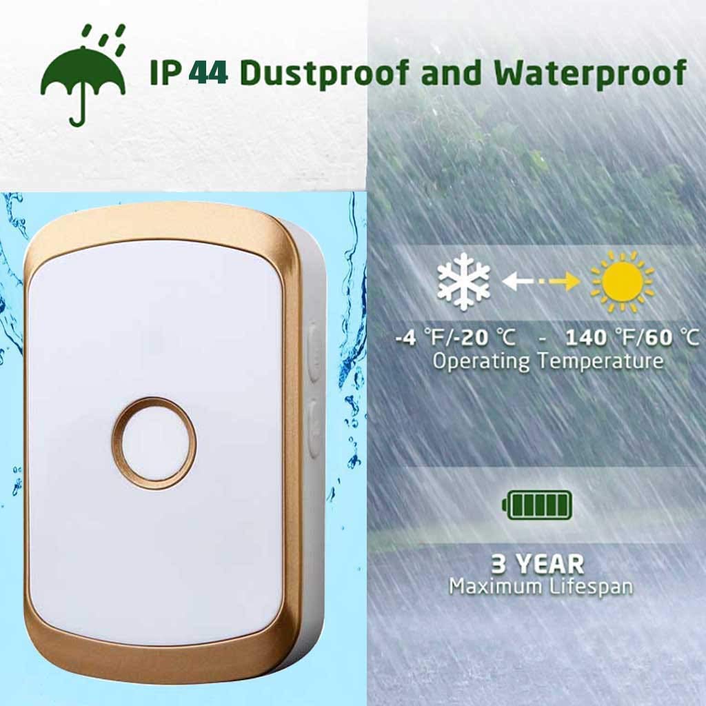 Timbre Inalámbrico Impermeable, 4 Niveles De Volumen, 36 Melodías Musicales, Flash Inteligente, Autoalimentado, 2 Transmisores Y 4 Receptores, Alcance Ultralargo De 200 M, Plateado