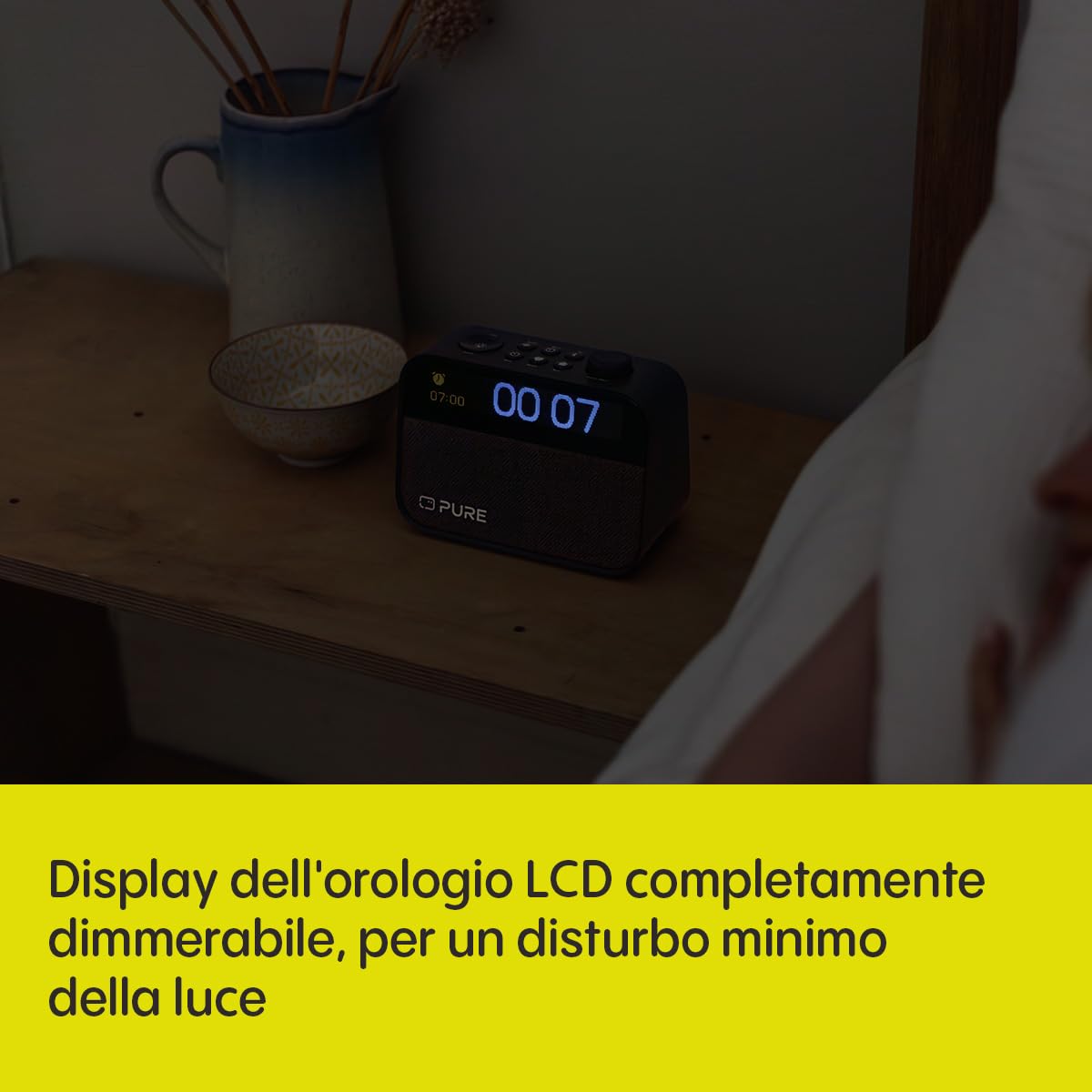 Pure Moment Sveglia da Comodino e Ufficio (Radio Digitale DAB+/FM, Bluetooth, Macchina del Rumore Bianco, Aiuto per il Sonno, Luce Sveglia, Luce Notturna, Display Dimmerabile) Nero
