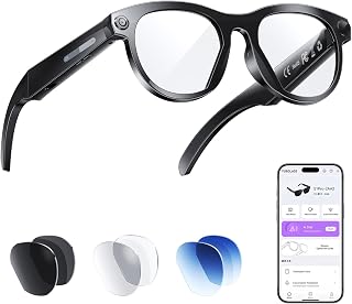 AI Smart Glasses, Real-Time Language Translation & Voice Assistant Smart Sunglasses, 8MP HD Photo and Video Recordings, Interchangeable 3-Color Lenses, Ideal for Travel, Business, and Vlogging(Black)