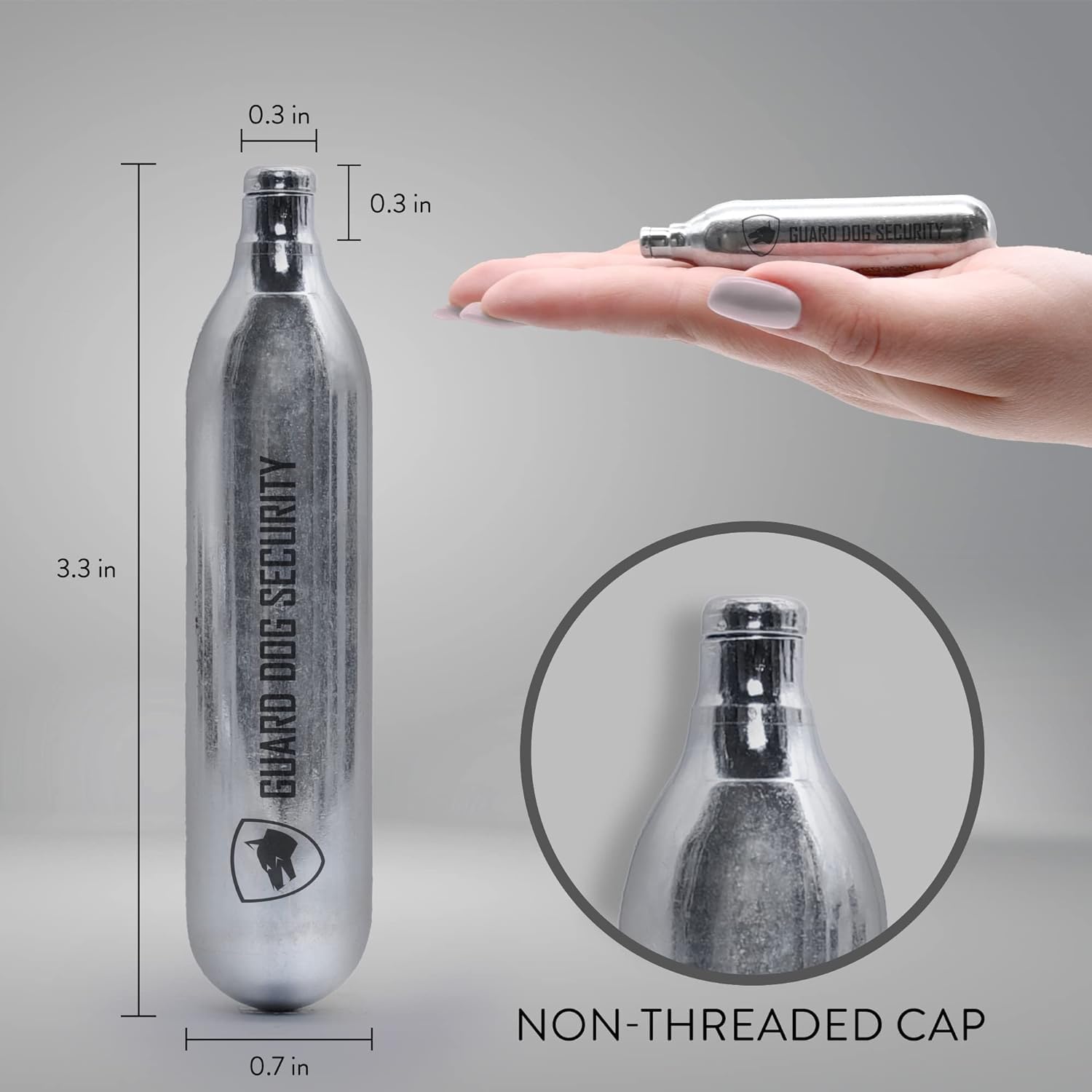 Guard Dog Security 12 Gram Co2 Cartridges, Non-Threaded, CO2 cartridges BB Gun, CO2 BB Pistol, CO2 Airsoft Pistol, and CO2 Paintball Markers, Snug fit, Solid Seal (Pack of 25)