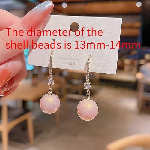 Big Pearls Drop Dangle Sterling Silver 18K Gold Plated Ear Hook Pearls Earrings For Women Ladies Girls,Hypoallergenic Red,White&Pink Pearls Dangle Drop Earrings With Cubic Zirconia Large Big Pearls Earrings.(Big Pearls Diameter 13-14 Mm) #TOP1