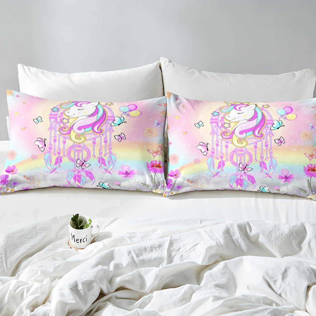 Juego de sábanas de Unicornio para niñas, Juego de sábanas de Unicornio con Bolsillo Profundo, Juego de sábanas de Unicornio para niñas, Juego de Ropa de Cama de fantasía de Estrella arcoíris tamaño