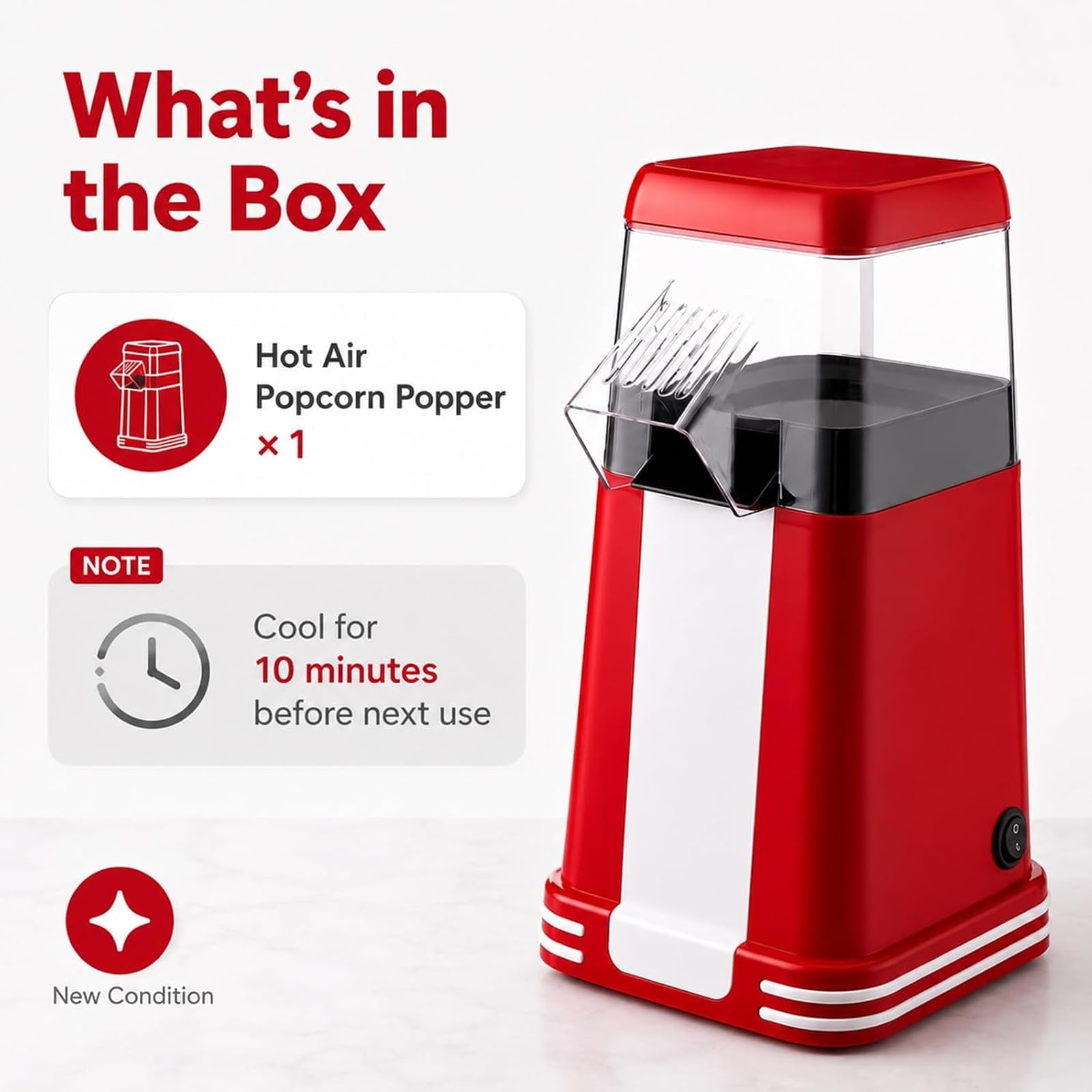 Macchina rapida per popcorn ad aria calda con misurino