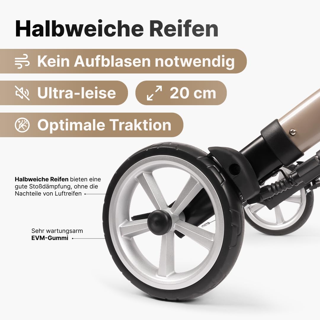 SuperLight Rollator – ultraleicht (5,1 kg), aus Aluminium, faltbar, (74 × 64 cm), mit Sitz & Rückenlehne, versteckten Bremskabeln – ideal für Alltag & Reise - Gehhilfe für Senioren - Champagner