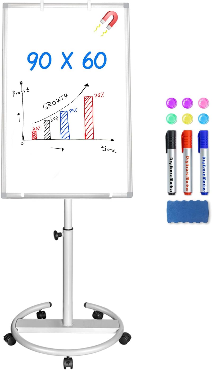 maxtek Flip Chart Stands Mobile Whiteboard 90 x 60 CM, Dry