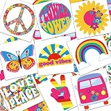 144 Pcs Groovy 70s Temporary Tattoos Kids Hippie Tattoos Butterfly Flower Love Peace Lucky Tattoos R