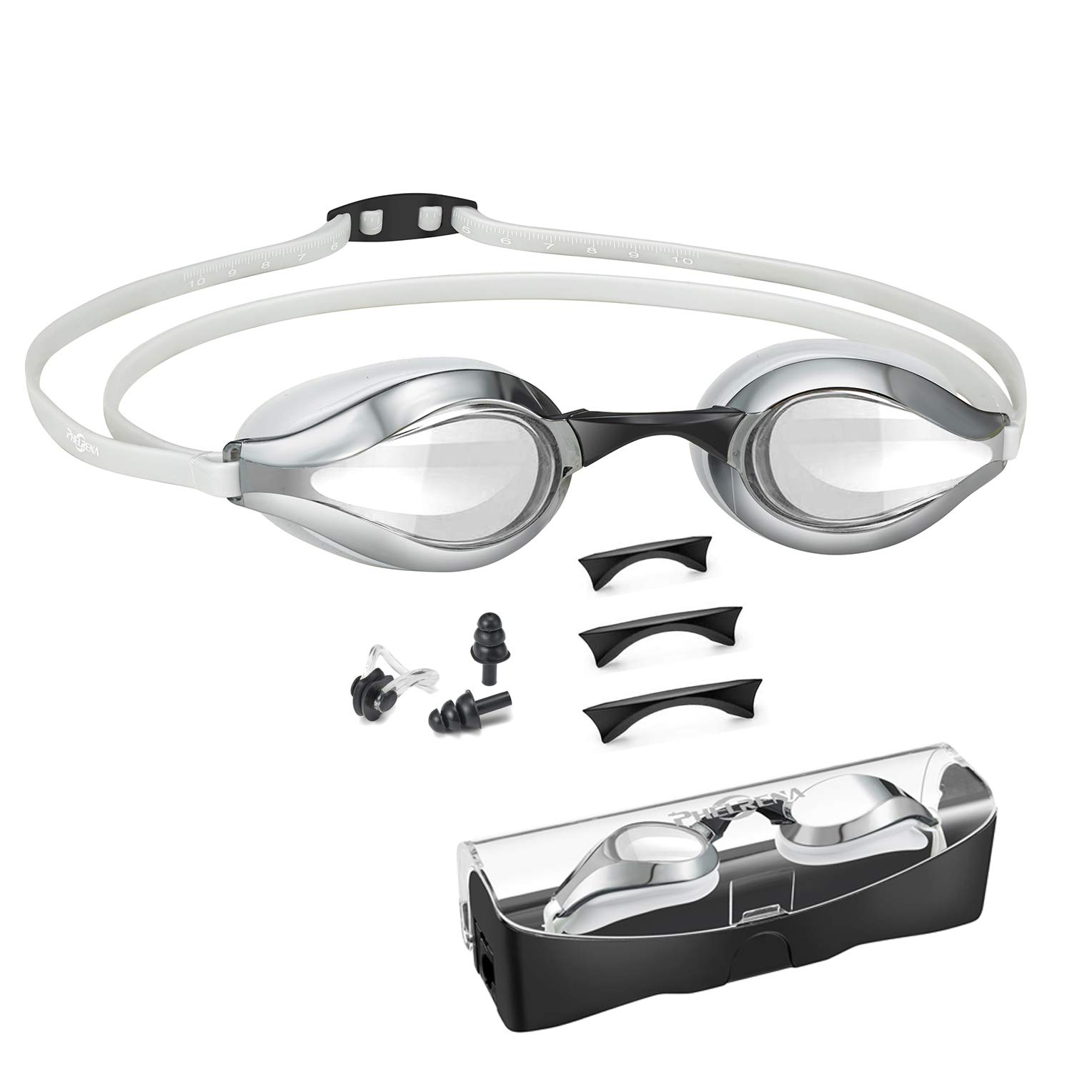 PHELRENA Swimming Goggles, with Scale Head Strap Swim Goggles, Clear Vision Anti Fog & Glare No Leaking for Adult Kids