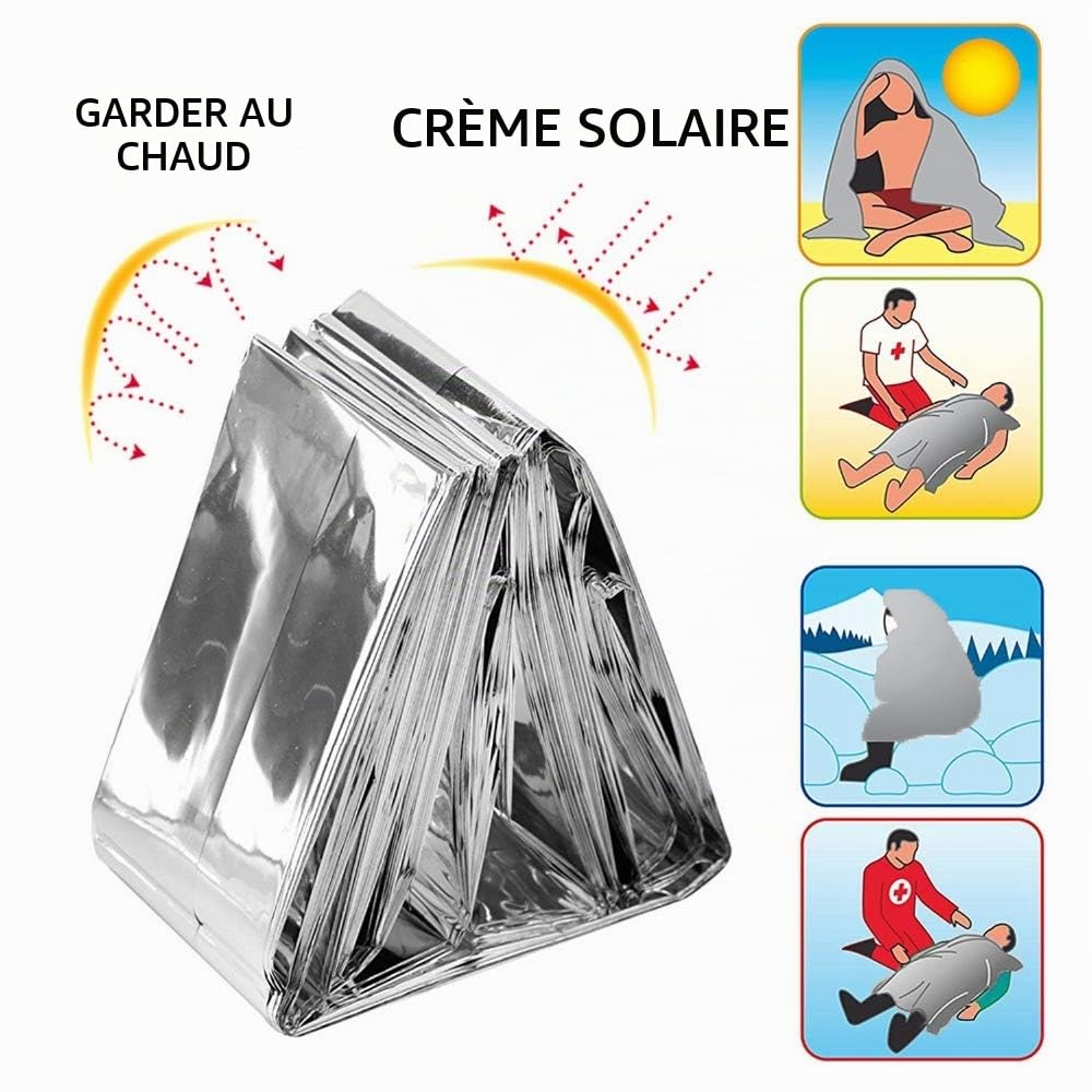 Lot de 5 couvertures de survie thermiques réfléchissantes pour premiers secours Argenté 160 x 210 cm
