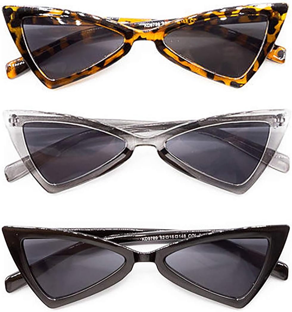 Set of 3 - Stylish Colorful Retro 1950s Plastic Sunglasses UV 400 Protection