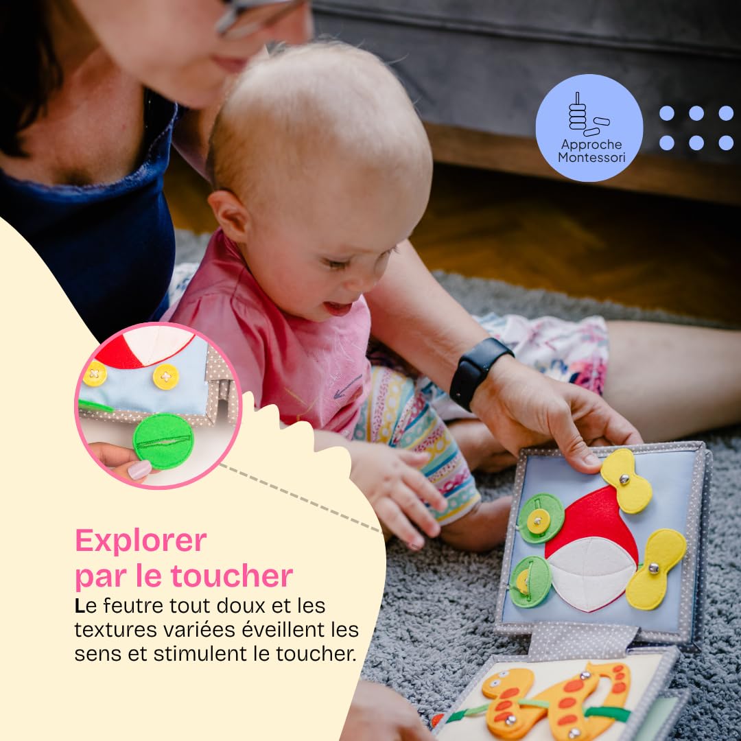 Jolly Designs Mini Quiet Book Peek-a-Boo - Jouet Montessori à partir de 6 mois - Favorise la motricité et la perception sensorielle - Livre en tissu pour bébé - Livre de feutre fait à la main -
