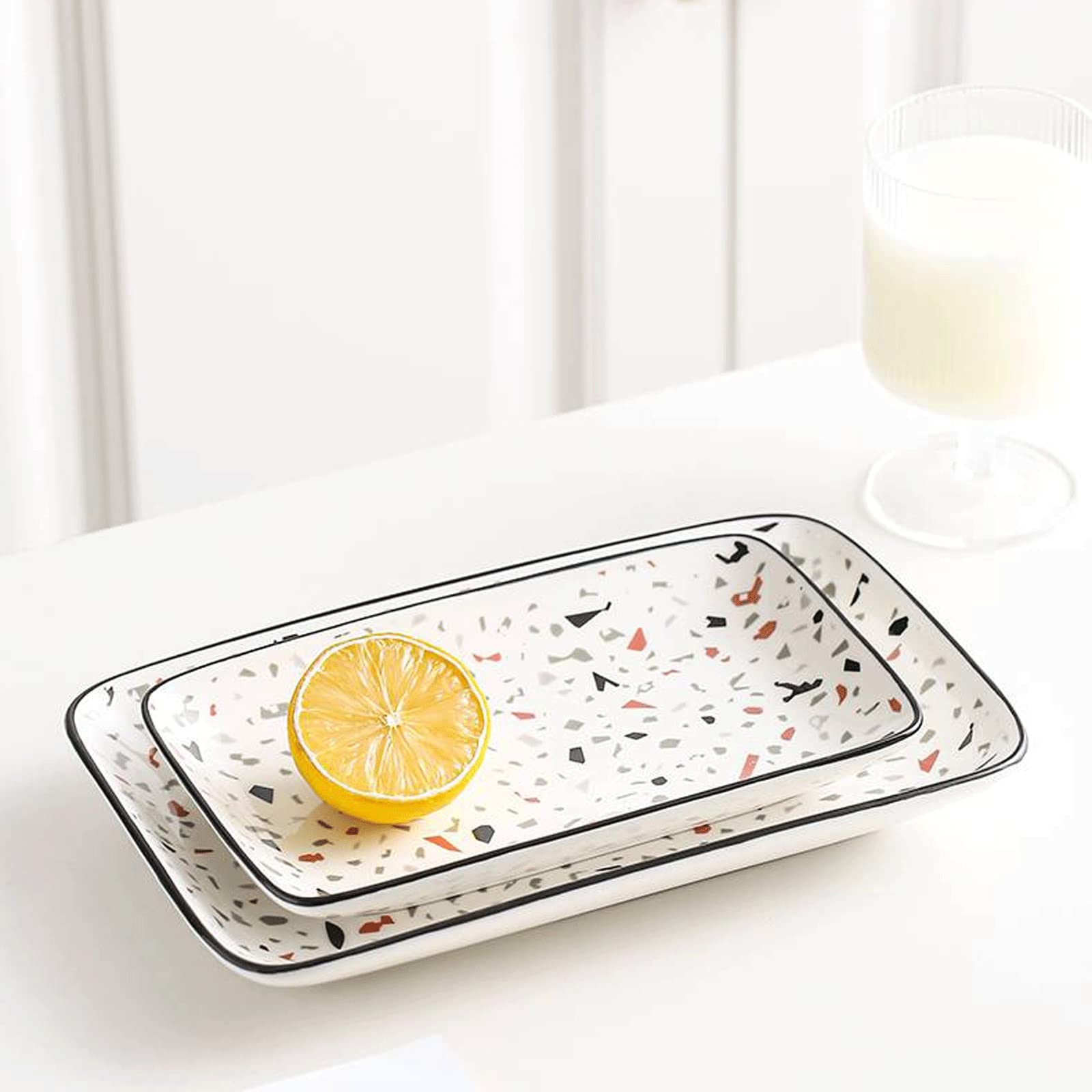 Bandeja para Servir Bandeja de cerámica Sirviendo Bandeja de Bandeja Rectangular Mesa de café Bandeja de Bandeja Decorativa Bandeja Blanco Blanco Bandeja Bandejas para Servir (Size : B)