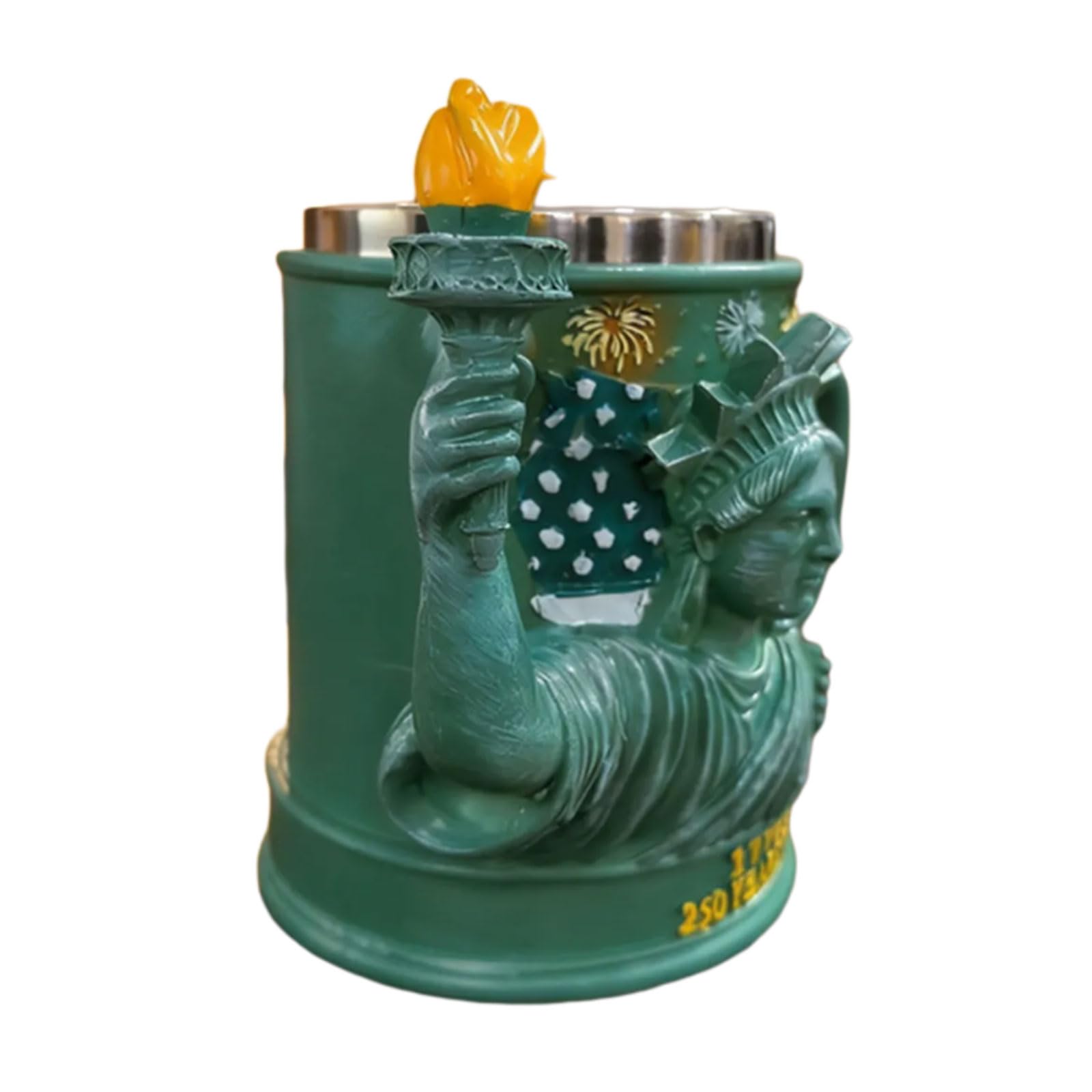 ZEPFJHE Resin Mug with Statue of Liberties Torch Handle 3D Sculpting 250 Years of Freedoms Cup for Daily Use and Collectors Patriotic Drinkware