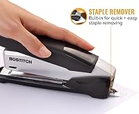 Vista 2 de Bostitch Office Executive - Engrapadora de escritorio de metal, 3 en 1, con resorte, un dedo, compartimento de almacenamiento de grapas y removedor