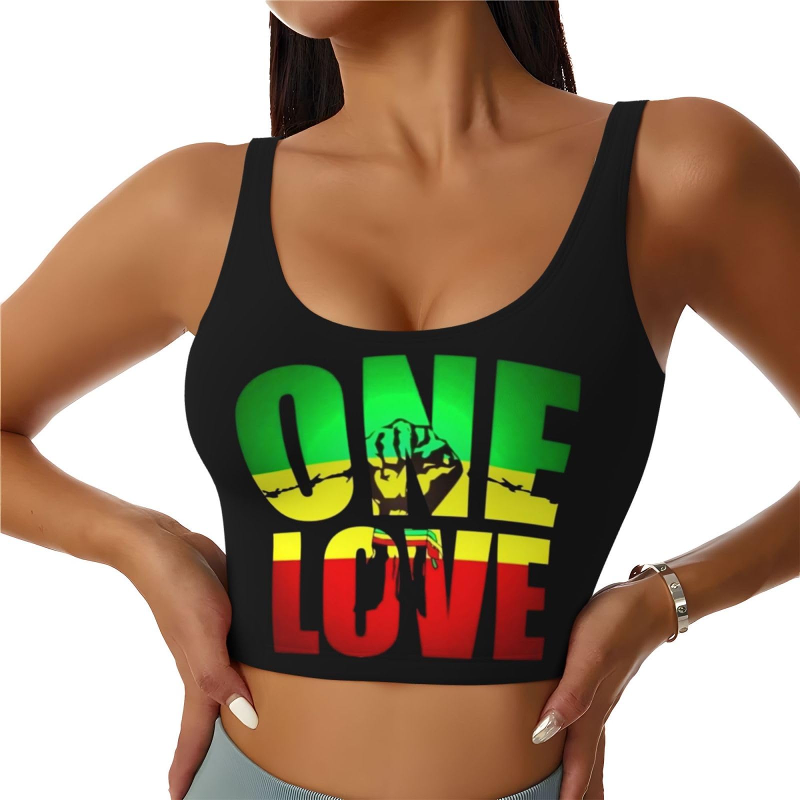 One Love Jamaican Rasta Reggae Women's Sports Tank Tops Sleeveless Vest Shirts Fitness Top