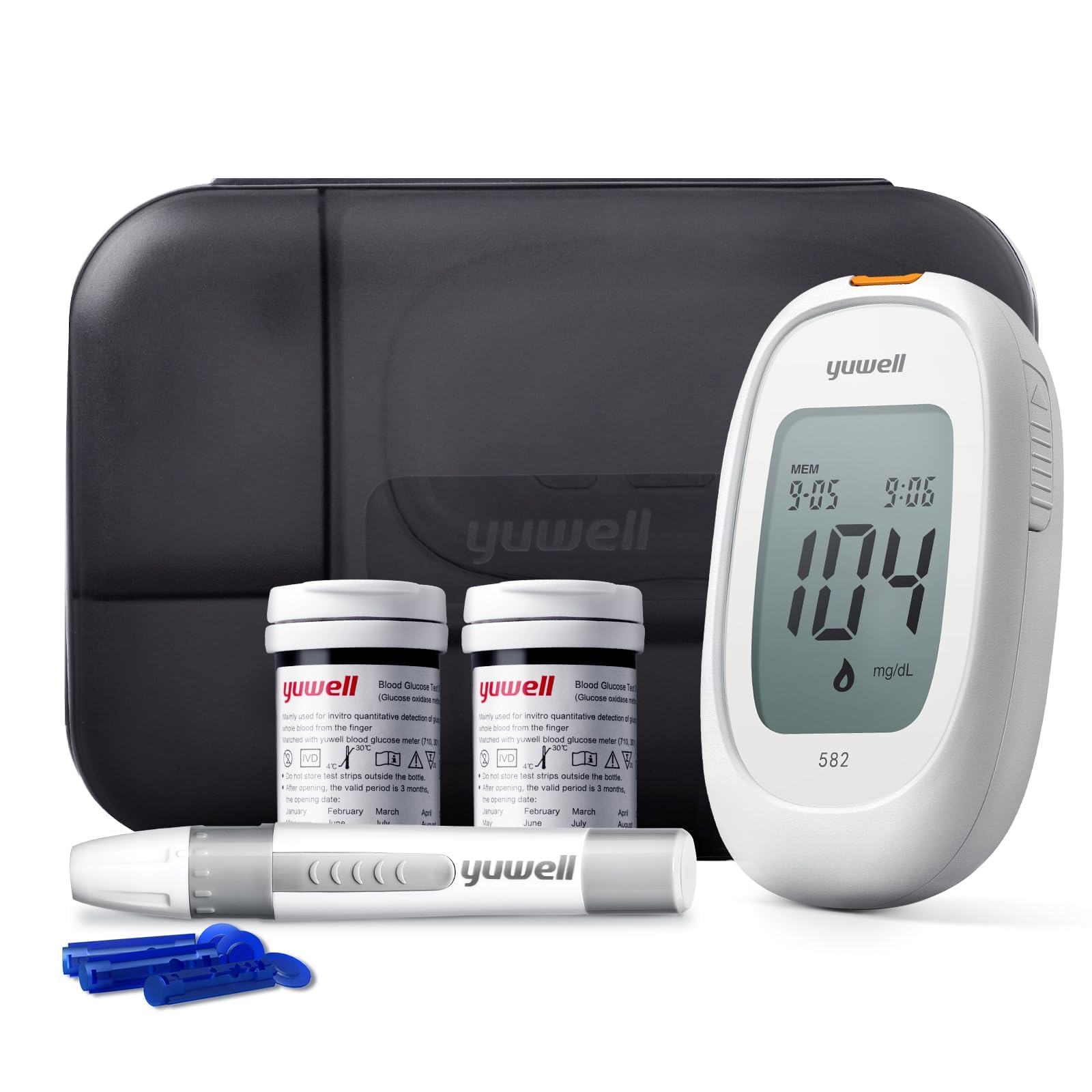 yuwell Blutzuckermessgerät Set mit Teststreifen x 50 und Lanzetten x 50, Diabetes Test ideal für den Heimgebrauch, Zuckermessgerät zur Selbstkontrolle des Blutzuckers bei Diabetes (Modell 582)