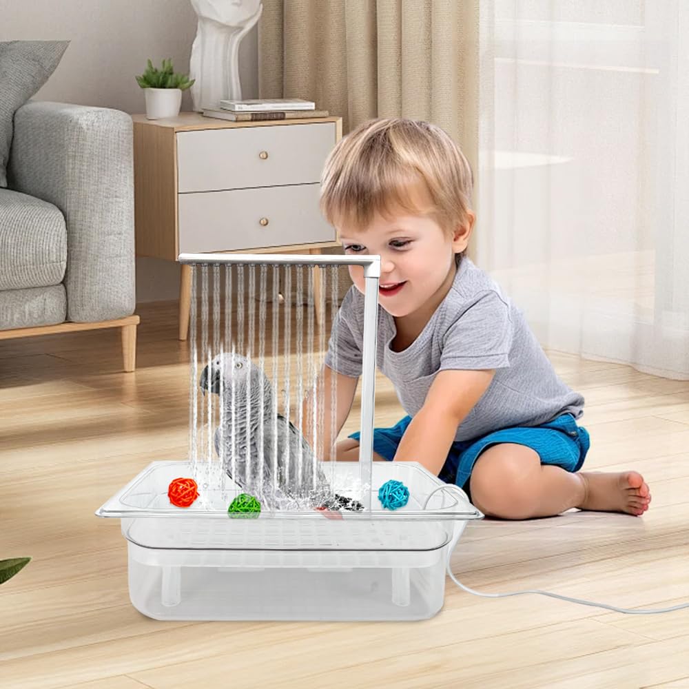 WQY GroceryShop Parrot Bathtub Indoor Automatic Bath Shower with 180 &deg; Circulating Faucet Contains USB and Power Plug for Medium Birds African Grey Amazon Conure Parakeet Cockatiel Lovebird - image 7