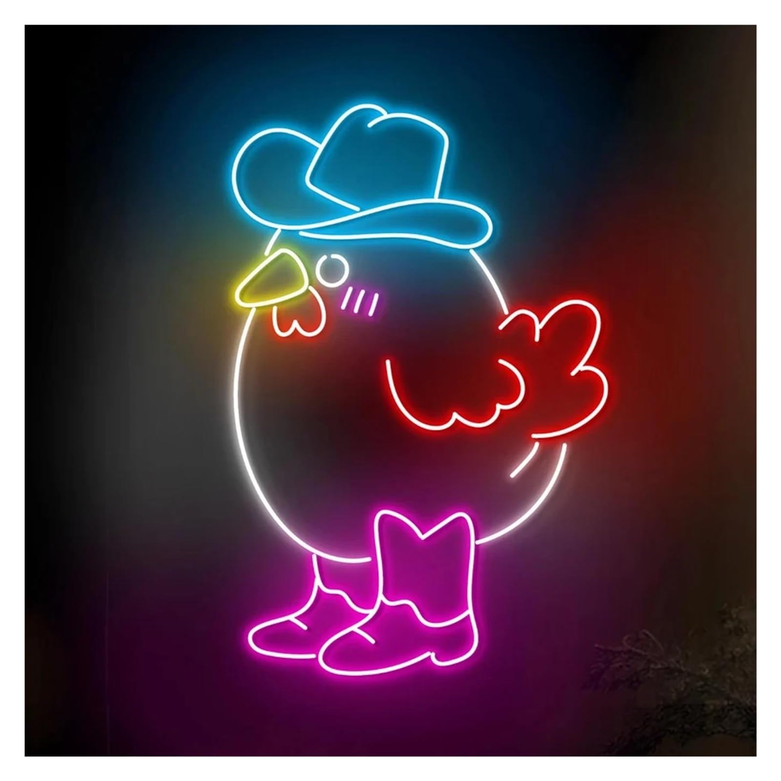 XENITE Hanging Art Neon Signs Cowboy Baby Chicken Neon Sign Dimmable Fried Chicken Restaurant Barbecue Shops Farmhouse Home Decor 50cm