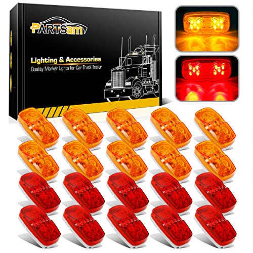 Partsam 20Pcs 2" X 4" Double Bullseye 10 Led Marker Lights Sealed Waterproof Rectangle Rectangular Trailer Side Marker Clearance Lights For Rv Truck Camper Motorhome,12V, Surface Mount #TOP18