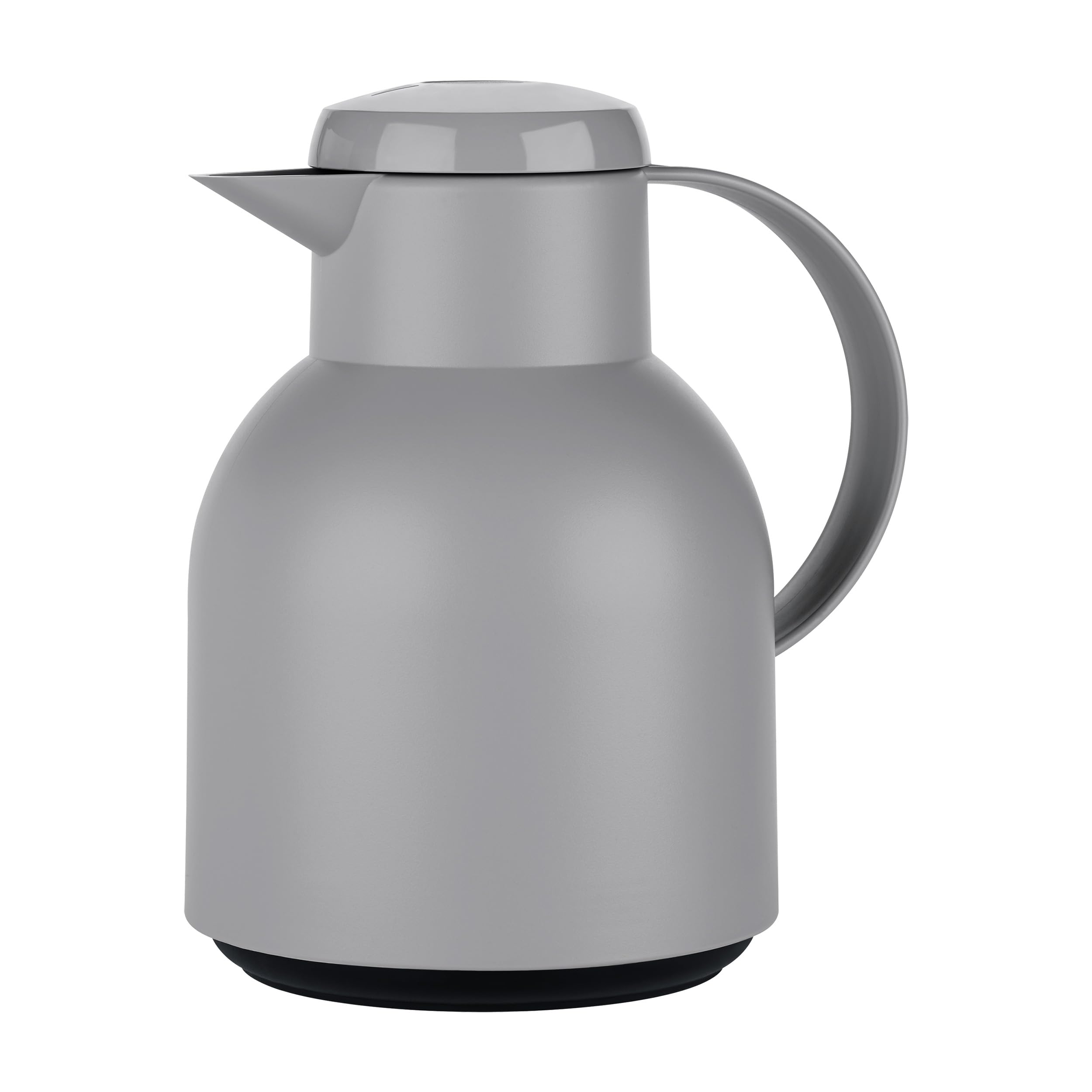 Emsa Samba Isolierkanne, 1 Liter Fassungsvermögen, Quick Press Verschluss, 100% dicht, 12h heiß und 24h kalt, mit Glaskolben, made in Germany, Steingrau, N4016000