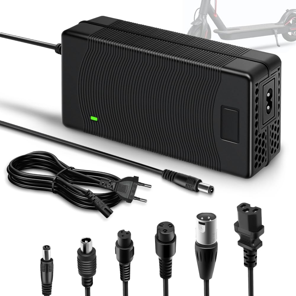 ZIMAOER Cargador Patinete Eléctrico 54.6V 2A, Cargador Universal para Baterías de Litio con 6 Conectores, 48V Adaptador para Hoverboard, E-Bike, Patinete Xiaomi M365, Scooter Eléctrico