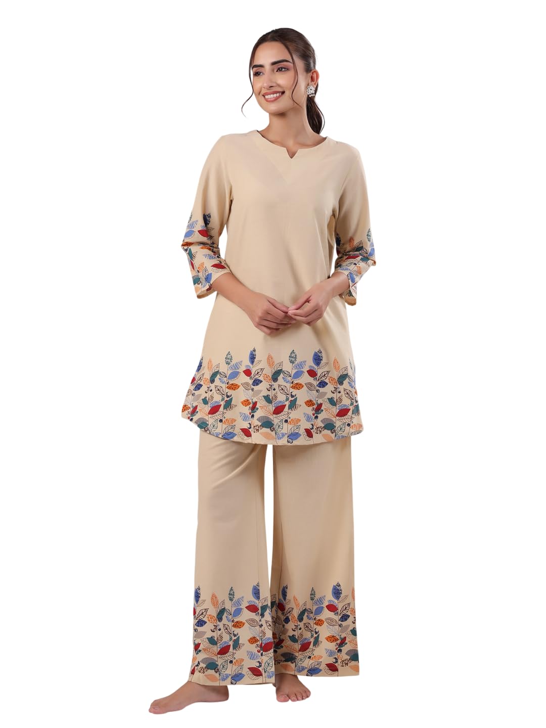Women's Cotton Printed Night Suit Set | Tunic Kurti Top & Wide Leg Pant Lounge Set | Soft & Breathable Casual Wear | Comfortable Everyday Loungewear for Women-picture-50