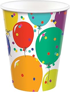 Amscan Multicolor Party Balloons Paper Cups - 9oz, 8 Pieces - Eco-friendly & Sturdy Drinkware - Perfect For Colorful Party Decorations & Celebrations
