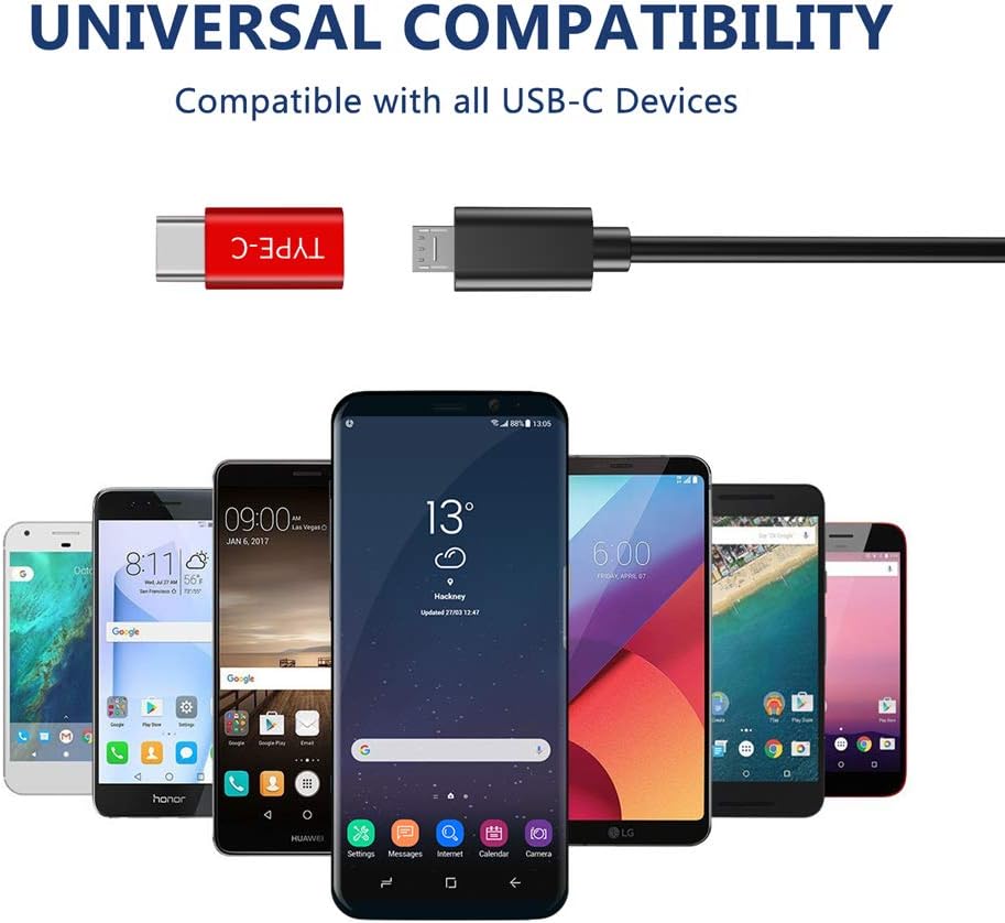 OneKer USB Type C Adapter, USB C to Micro USB Convert Connector Fast Charger Compatible Samsung Galaxy S10 S9 S8 Plus Note 9 8, Pixel 2 XL, LG V20 G5 G6, Nexus 5X 6P,HTC 10(Red 4-Pack)