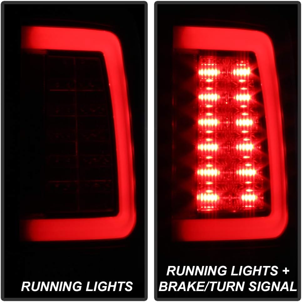 ACANII - For [Factory LED Tail Light Model] 2013-2018 Dodge Ram 1500 Black LED Tube Tail Lights Brake Lamps V2 Pair