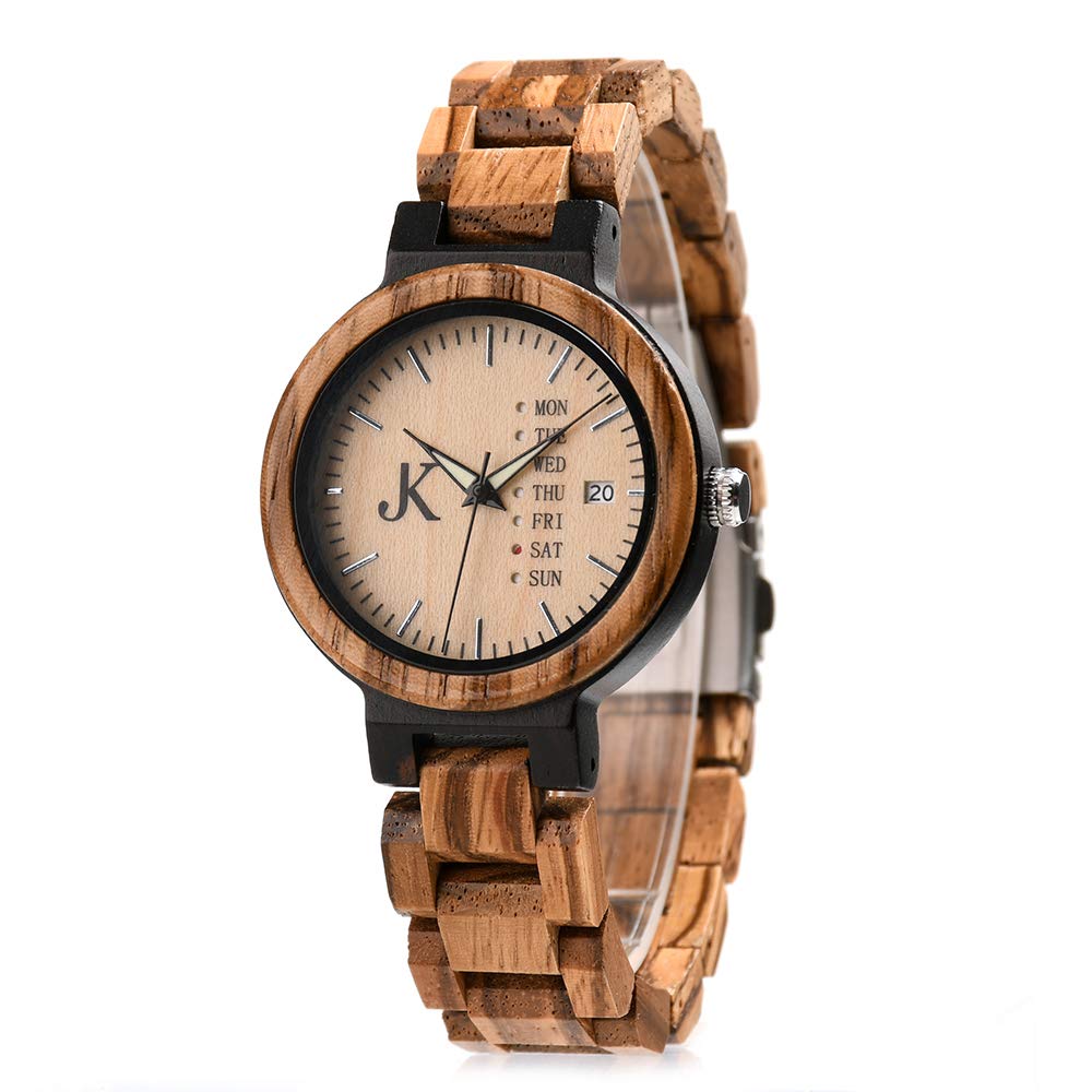 Kim Johanson Herenhorloge van hout en roestvrij staal *Colorful Week* met datum- en dagweergave, handgemaakt, kwarts analoog horloge incl. geschenkdoos