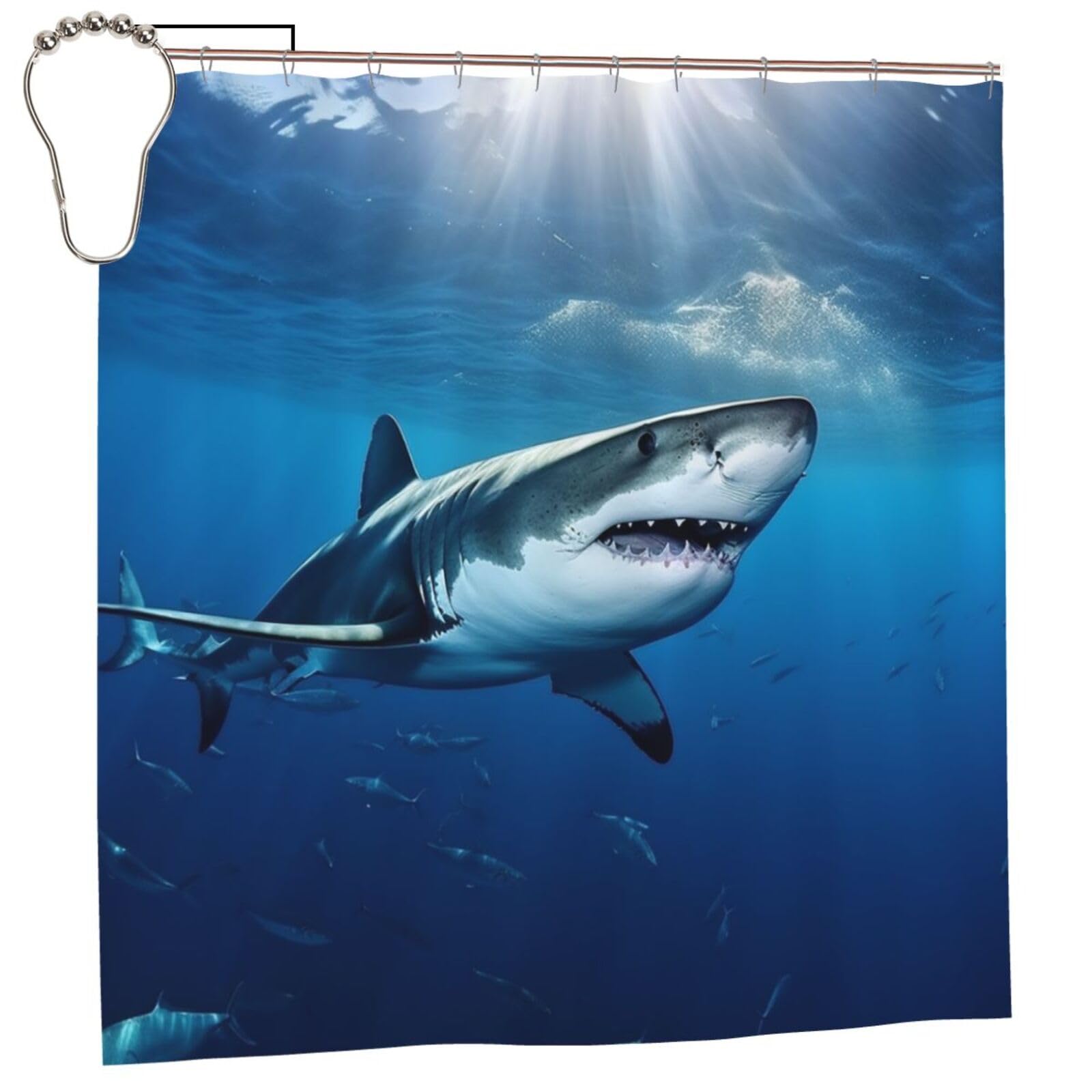 FodPand Ocean Sea Animal Shark Shower Curtain 70"x70" Waterproof Long Bathroom Curtain Heavy Duty Thick Cloth Bath Curtain Set with Hooks, Modern Abstract Art Pattern Bathroom Shower Curtains