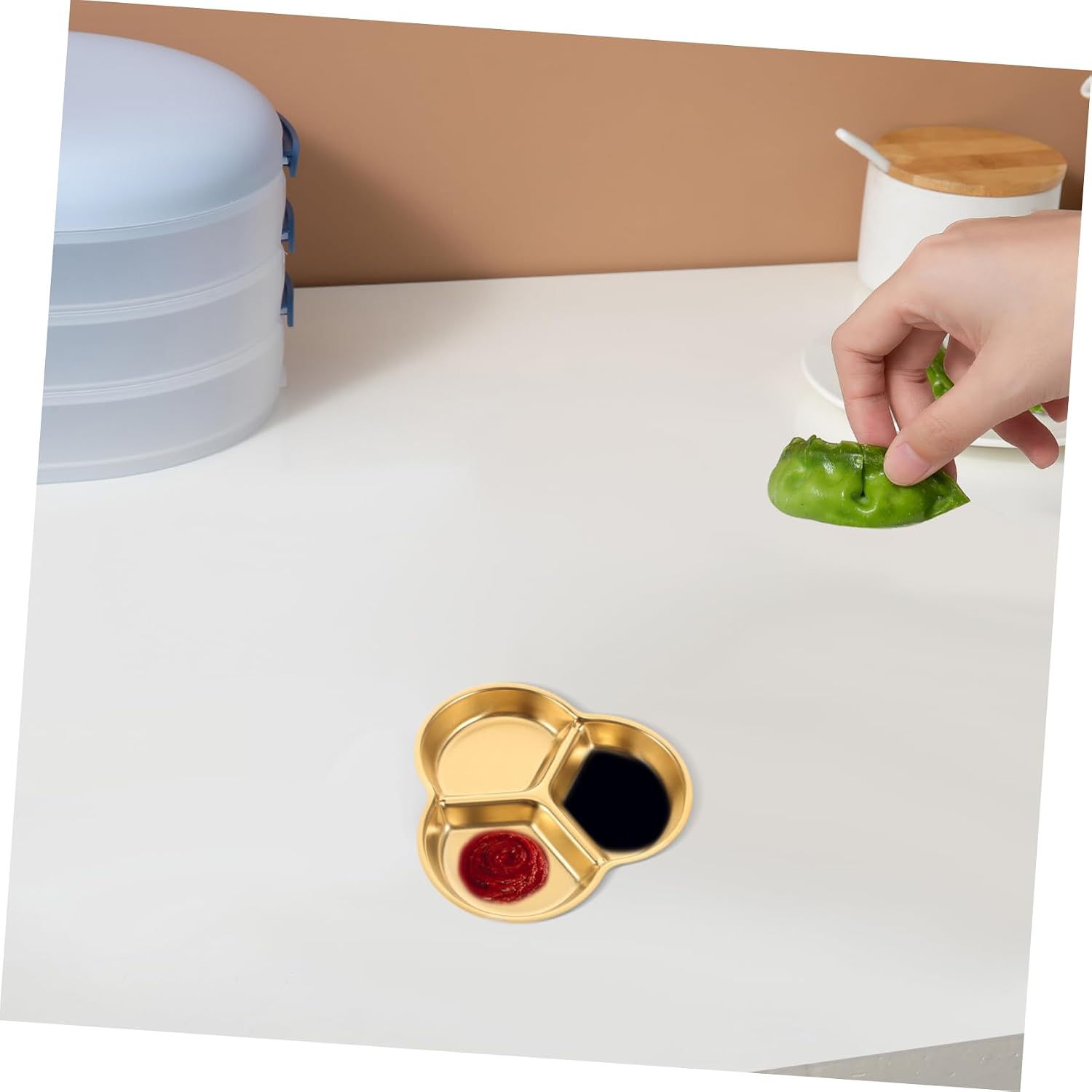 Zerodeko Stainless Steel Divided Dipping Dish with Elegant Design Compartment Seasoning Plate for Sauces Prevents Flavor Mixing for Condiments and Side Dishes