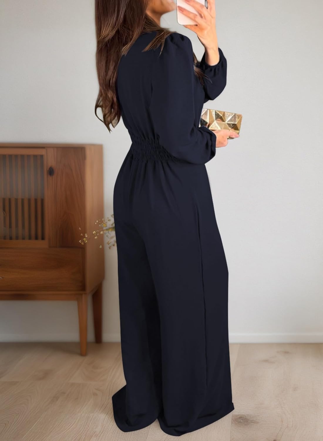 Pink Queen 2026 Jumpsuits for Women Dressy Long Sleeve V Neck Wide-Leg Romper Business Casual Outfits - Image 3