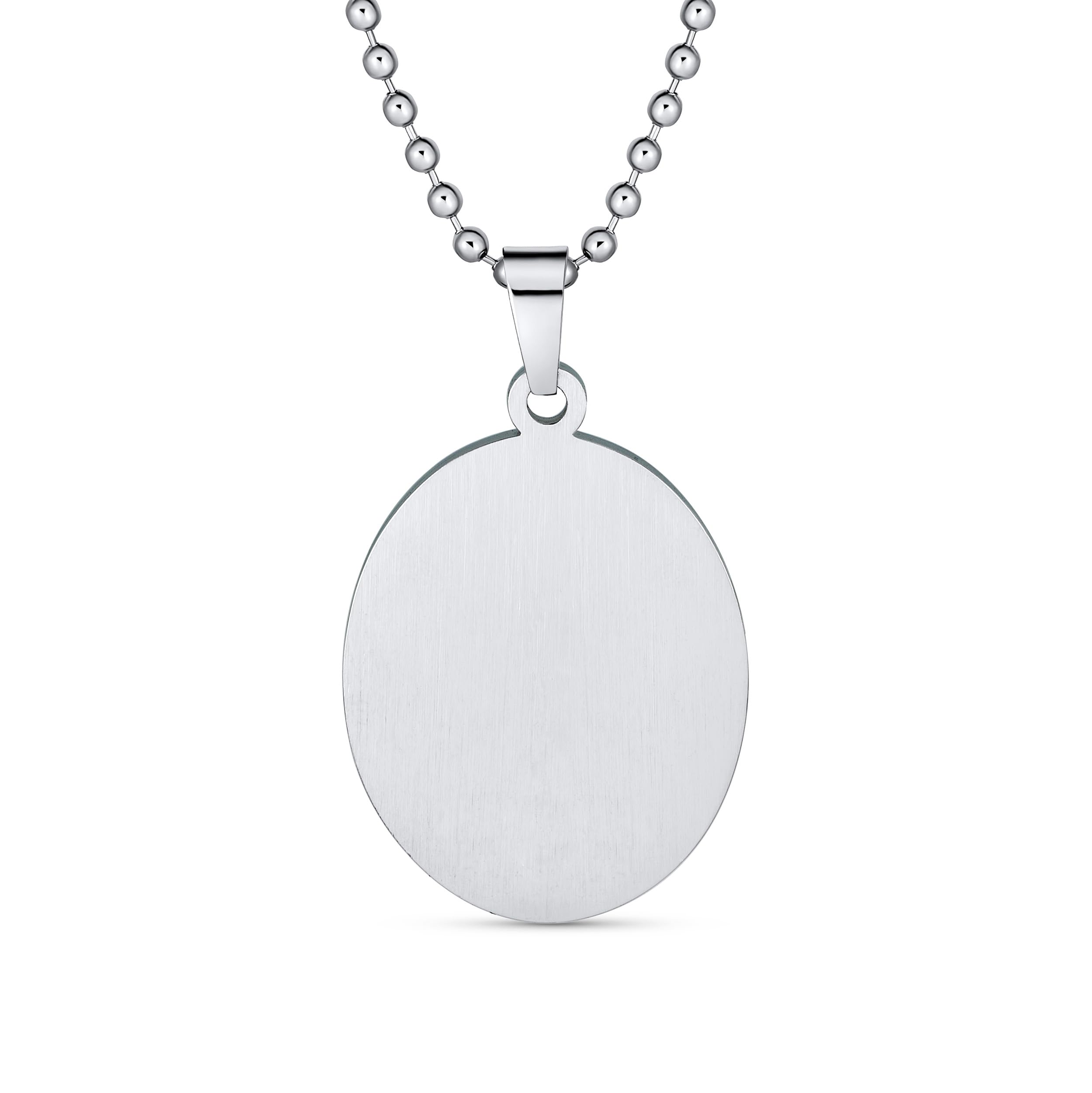 Bling Jewelry Unisex Personalize Oval Religious Medal Medallion Sacred Heart of Jesus Photo Pendant Necklace for Men Teen Silver Tone Customizable